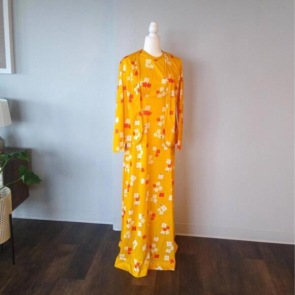 American Vintage Dresses & Skirts - Vintage Yellow Floral Maxi Dress with Matching Jacket